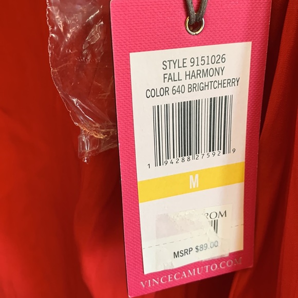 Vince Camuto Tie Front Button-Up Matte Satin Blouse in Bright Cherry, M ❤️ T16 - Picture 6 of 7